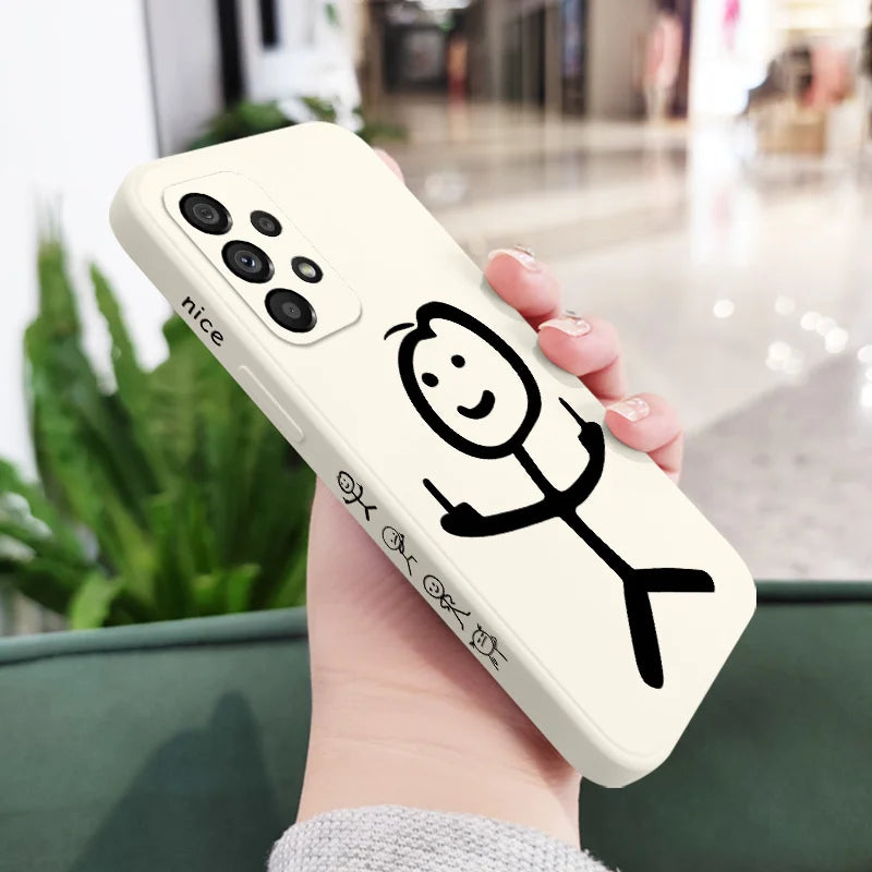 Line Cute Man Case For Samsung Galaxy A73 A53 A33 A23 A13 A03 A72 A52 A52S A32 A22 A12 A02 A02S A71 A51 A31 A21S 4G 5G Cover