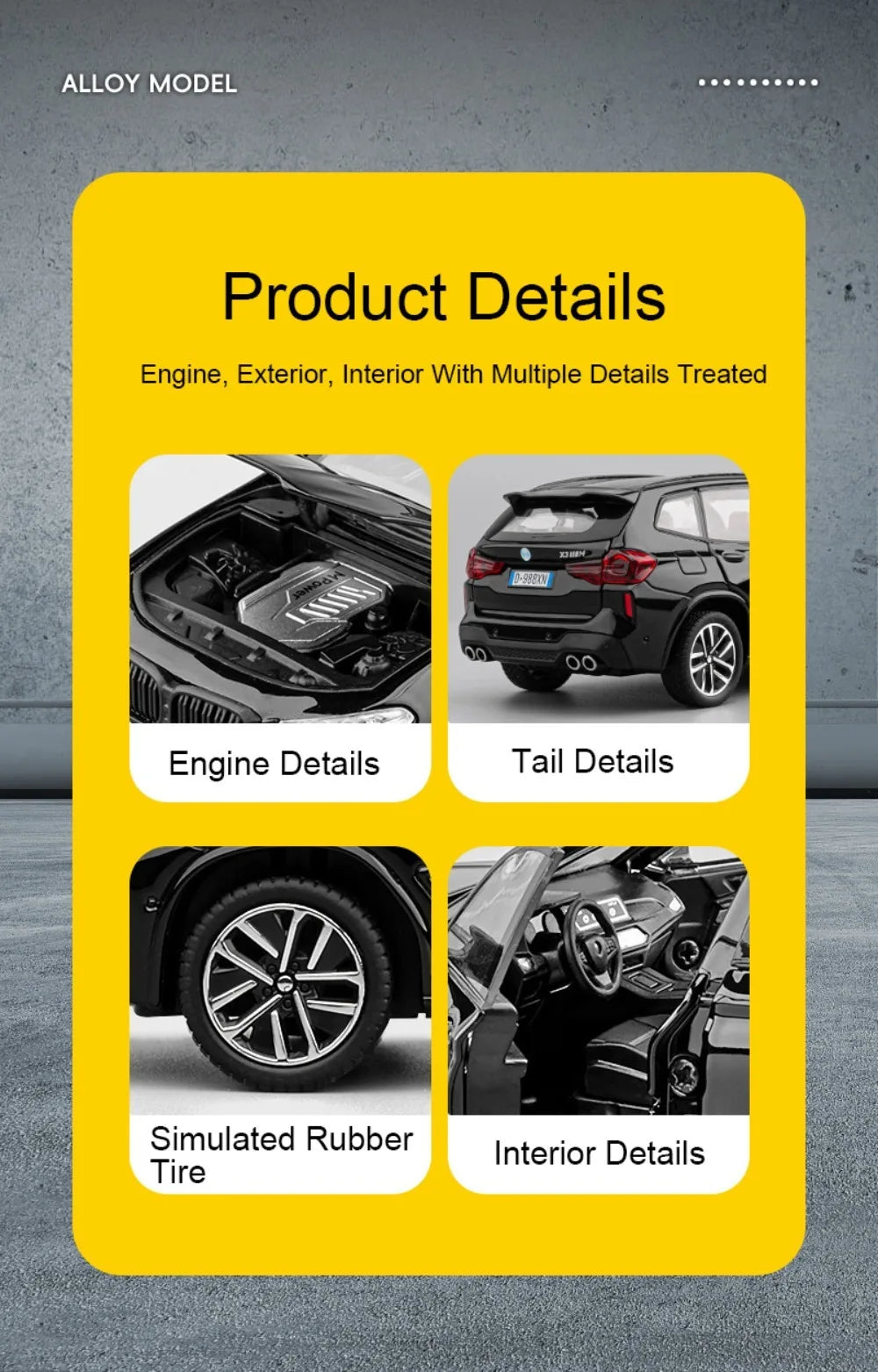Scale 1:32 M4 X3M Toy Car Model Pull Back Music Light Doors Opened Miniature Vehicle Metal Diecast Models Kids Educational Gifts