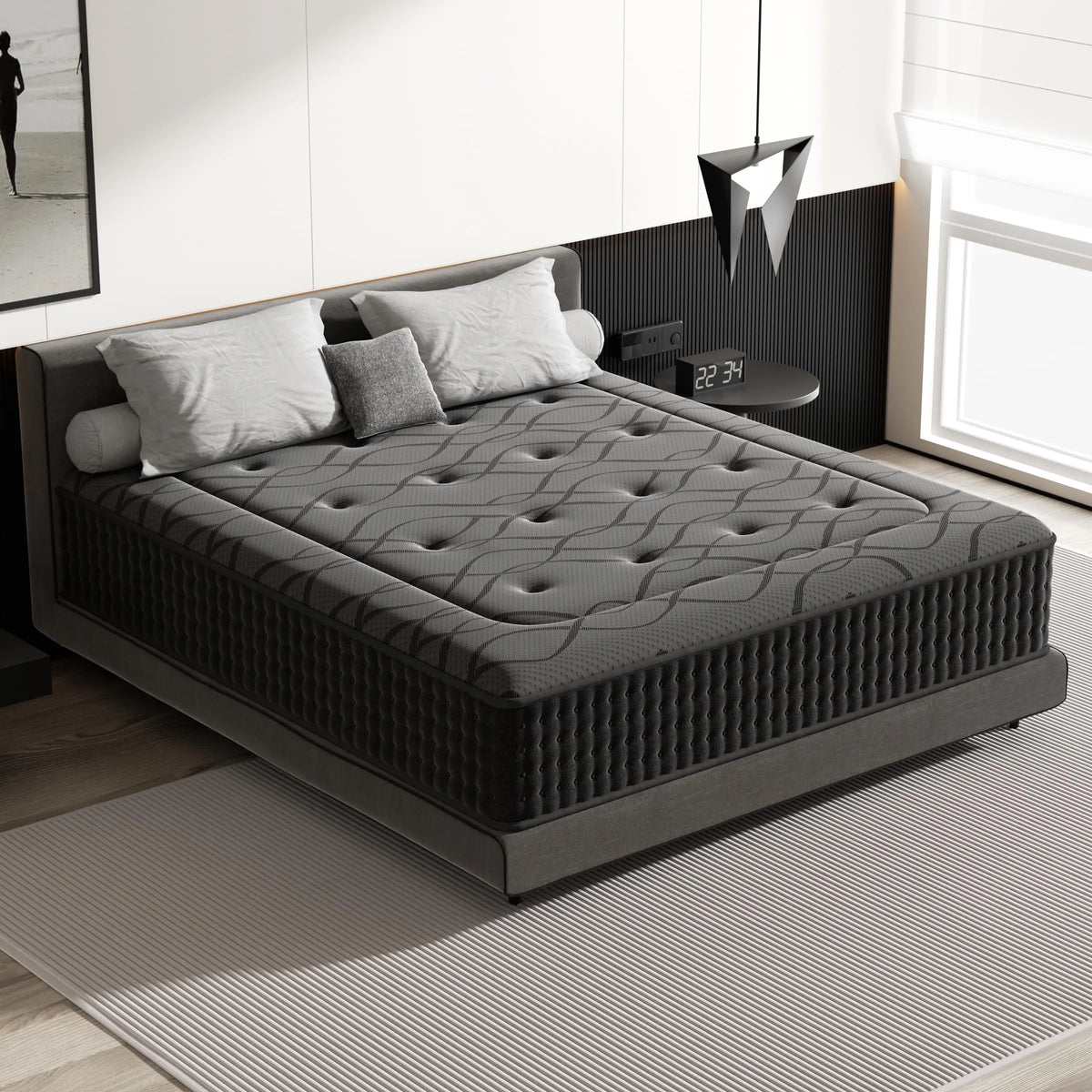 Dewinner Hybrid Mattress with Pocket Springs, 30 cm Height, Memory Foam Support, Medium Firmness, 7 Comfort Zones, Perfect Support, Reinforced Edges, Oeko-Tex Certified