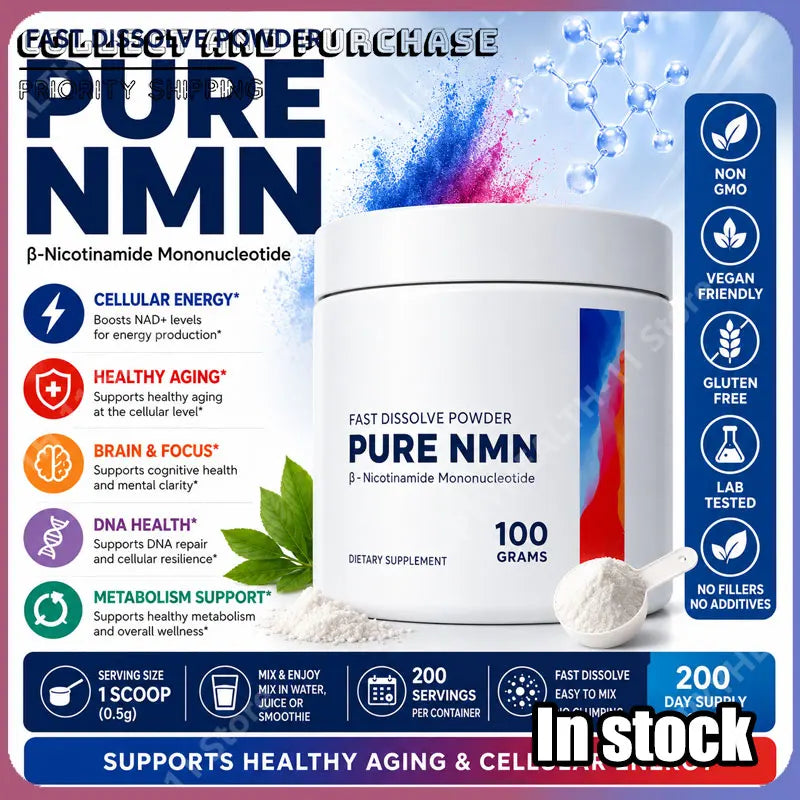 NMN (Nicotinamide Mononucleotide) Powder 100g, 500mg Per High Purity Serving Fast Dissolve, Vegan, Daily Energy & Wellness
