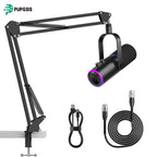 XLR/USB Gaming Microphone Kit: Dynamic PC Mic for Streaming Podcasting,  Mute Button, Reverb Effects, RGB Computer Mic with Arm