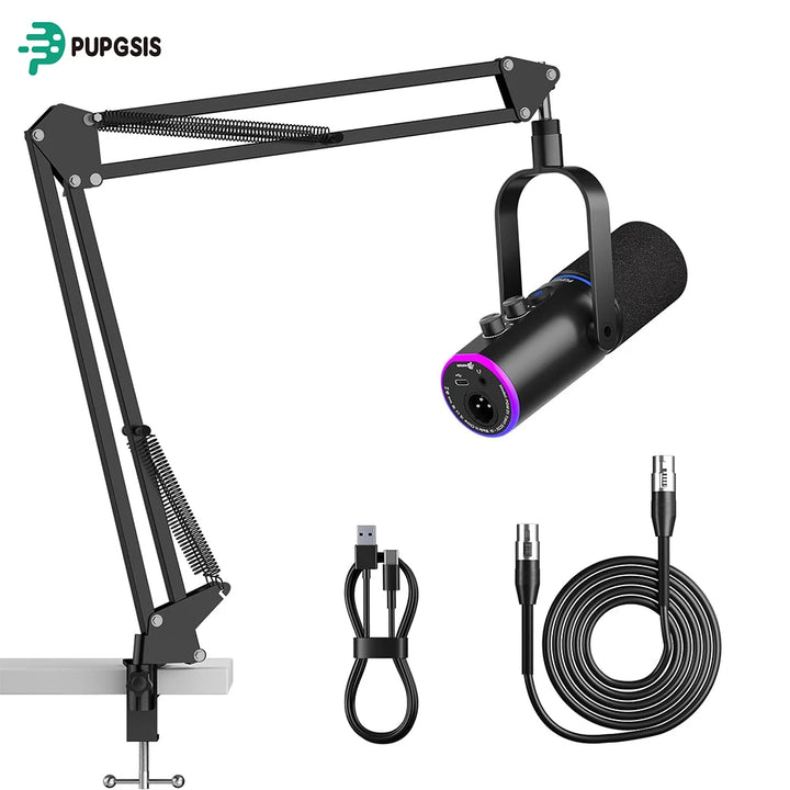 XLR/USB Gaming Microphone Kit: Dynamic PC Mic for Streaming Podcasting,  Mute Button, Reverb Effects, RGB Computer Mic with Arm