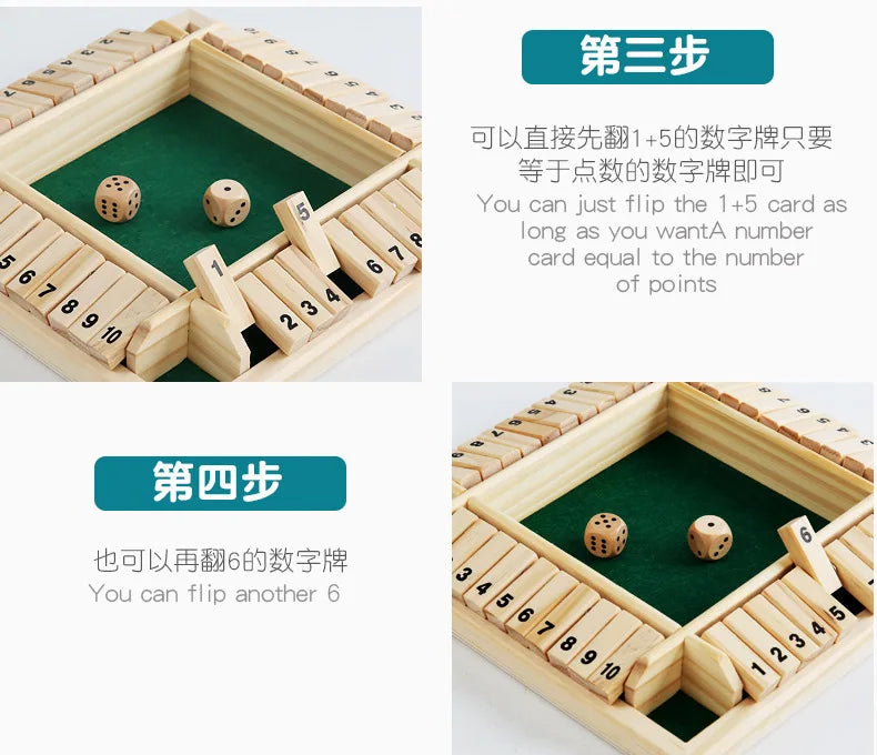 Montessori Wooden Board Game Kids Learning Educational Toys 10 Numbers Four Sided Shut Party Club Games Interesting Family Game