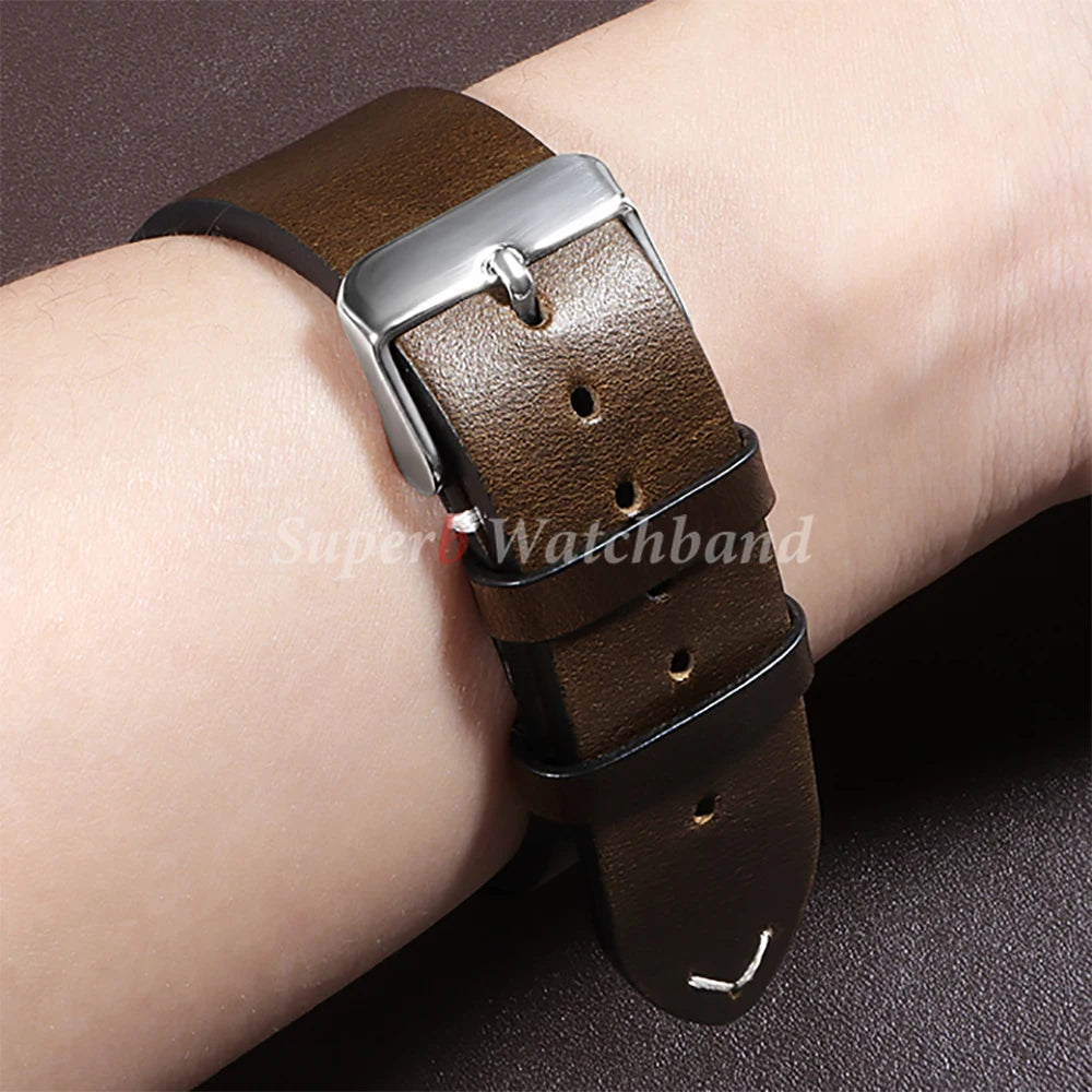 18mm 20mm 22mm Vintage Oil Wax Leather Watchband 19mm 21mm 24mm Universal Stitching Cowhide Strap for Seiko for Omega Watch Band
