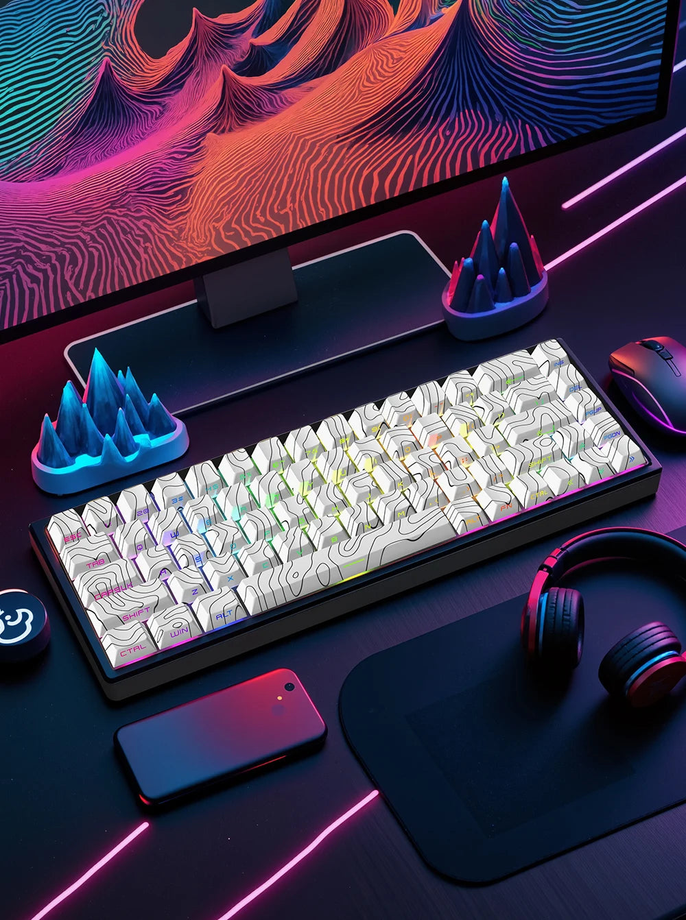 Personalized Keycap Set PBT 129 Key Side Engraved Translucent Keyboard Keychain Compatible with/64/84/98/108 Mechanical Keyboard