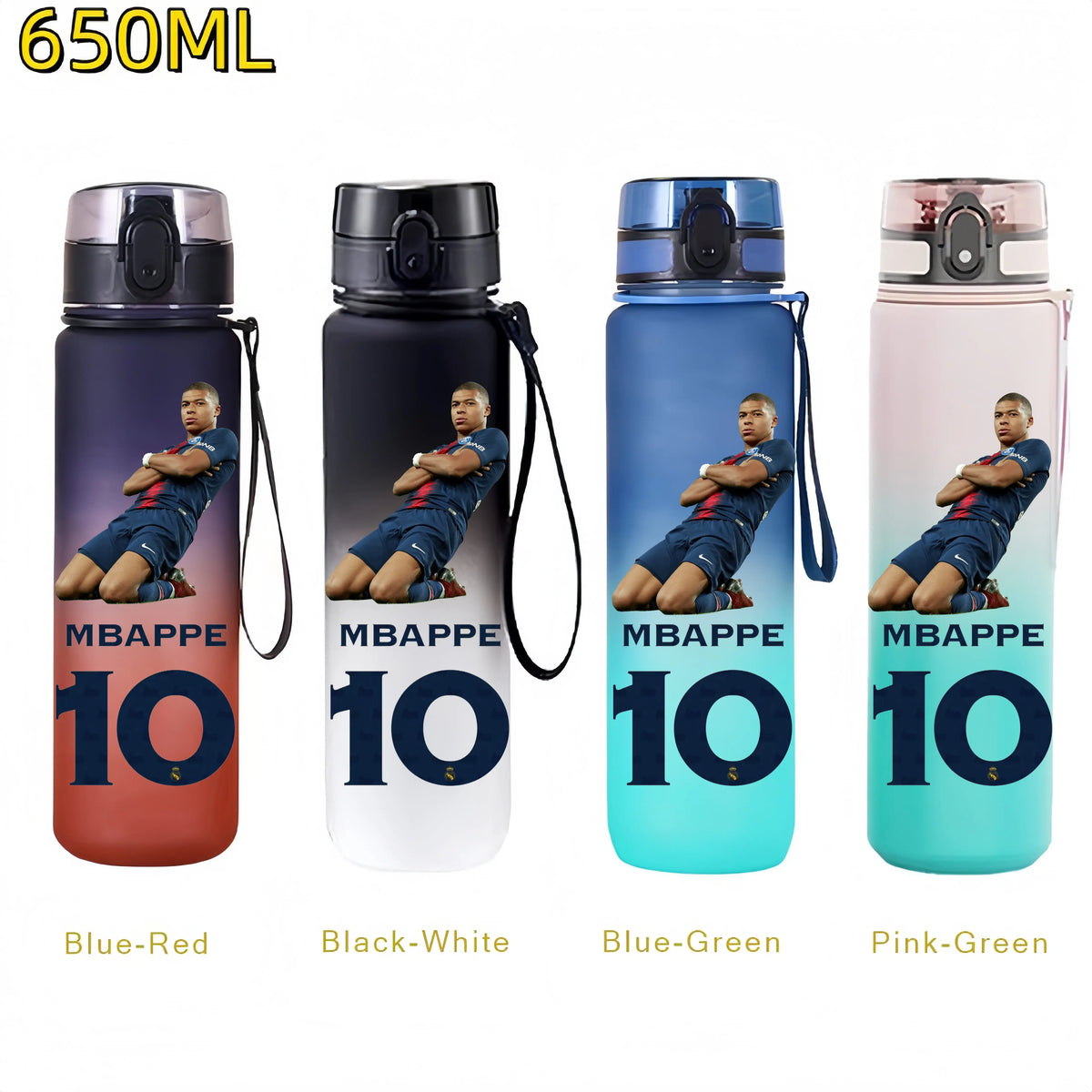 650MLRonaldo Messi Mbappé Sports Water Bottle Bulbasaur Squirtle Drinking Bottles Travel Cycling Hiking Exercise Gym Jugs