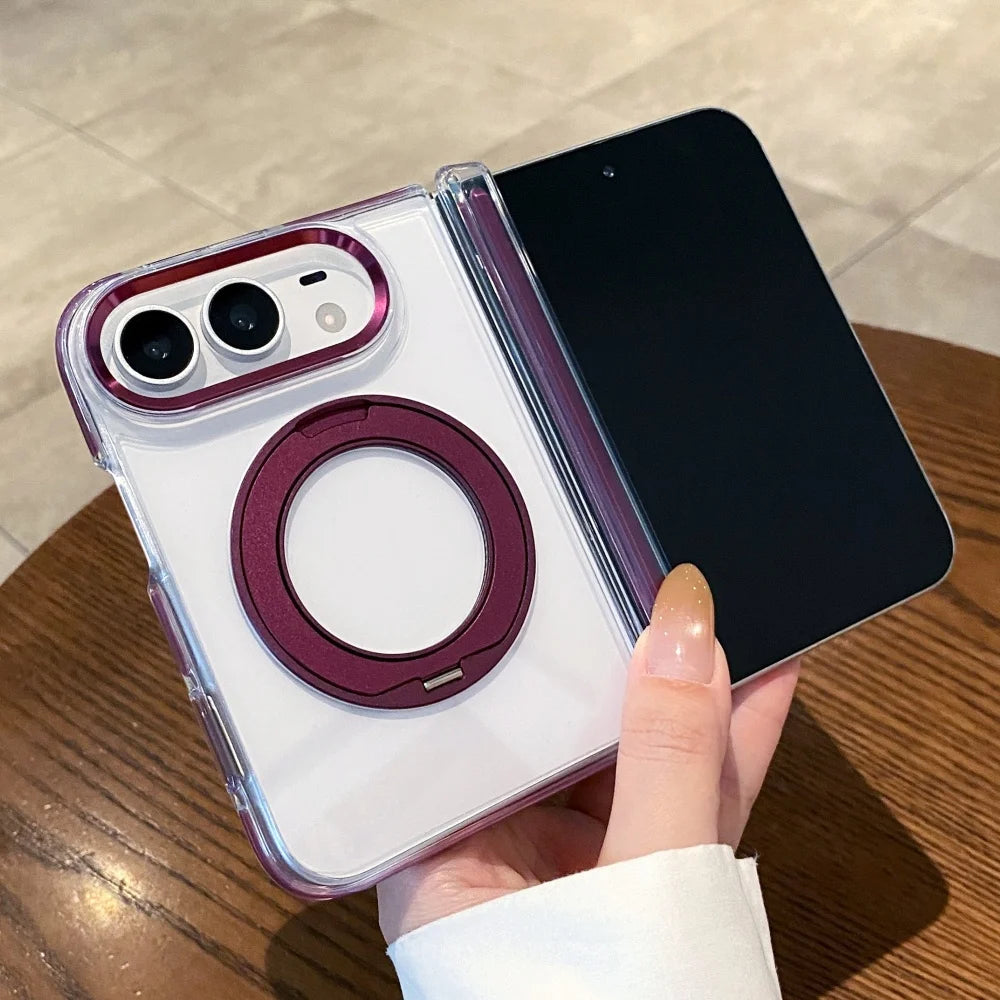 Transparent Magnetic Wireless Charging Case For iPhone Duo Metal Magnetic Bracket Holder Armor Acrylic Cover For iPhone Duo