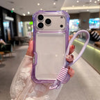 Luxury 3in1 Clear Anti-Drop Phone Case for iPhone 18 17 16 15 14 Plus 13 Pro Max Candy Colour Frame Wrist Strap Protection Cover