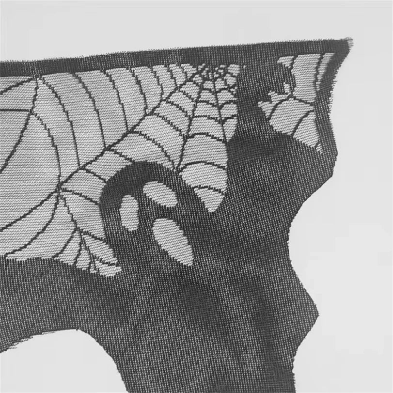 1pc Halloween Lace Mantel Scarf Spider Web Ghost Edge Fireplace Table Runner Decor, Party Atmosphere Decorative Tablecloth