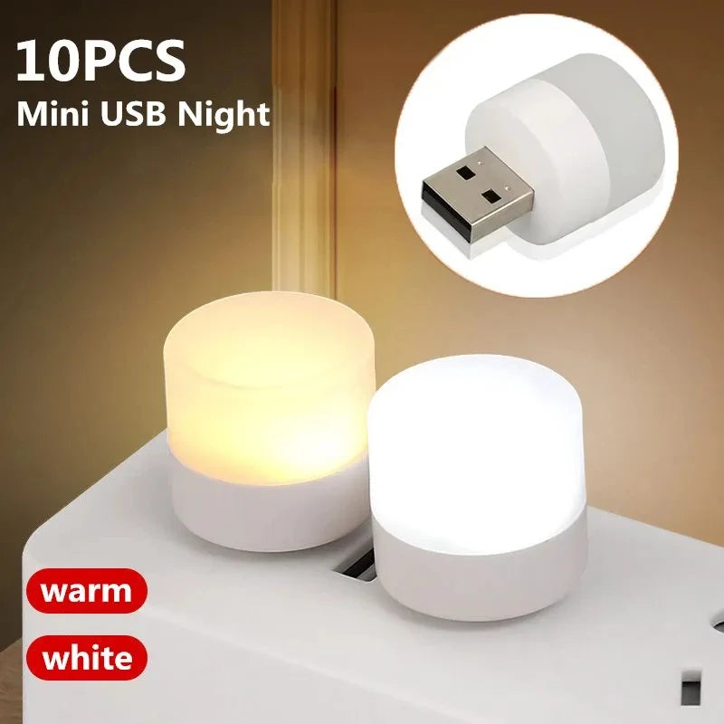 10/1PCS USB Night Light Mini LED Night Light USB Plug Lamp Power Bank Charging USB Book Lights Round Reading Eye Protection Lamp