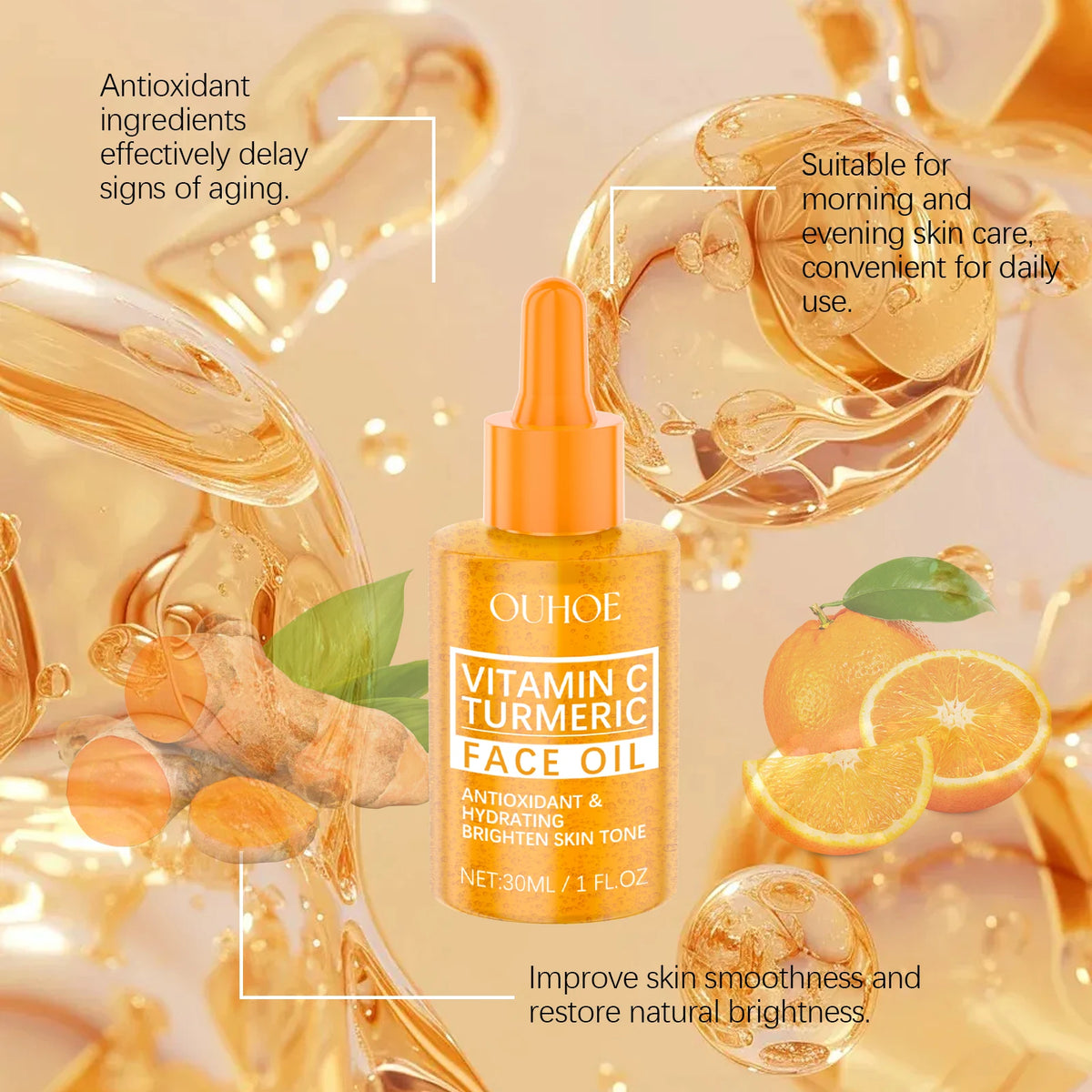 30ml Vitamin C Brightening Serum with Turmeric Extract Niacinamide Face Moisturizer Hydrating Glow Booster for Even Skin Tone