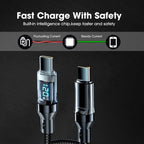 NNBILI 100W USB C 120W USB A Charging Cables with LED Display Screen, USB C=C-C，USB A=A-C, Not for Xiaomi iPhone Samsung