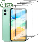 1-4Pcs 9H Screen Protector For iPhone 15 16 17 Pro Max 18 11 14 12 13 Mini X XS XR Protective Glass For iPhone 7 8 Plus SE Film