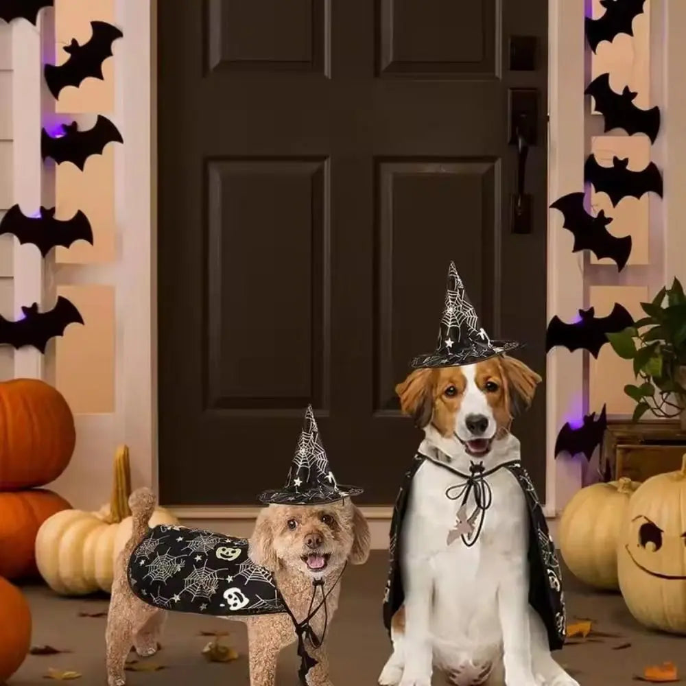 Funny Pumpkin Pet Halloween Costumes Cape Adjustable Soft Cats Cosplay Clothes Bat Black Halloween Pet Apparel Party