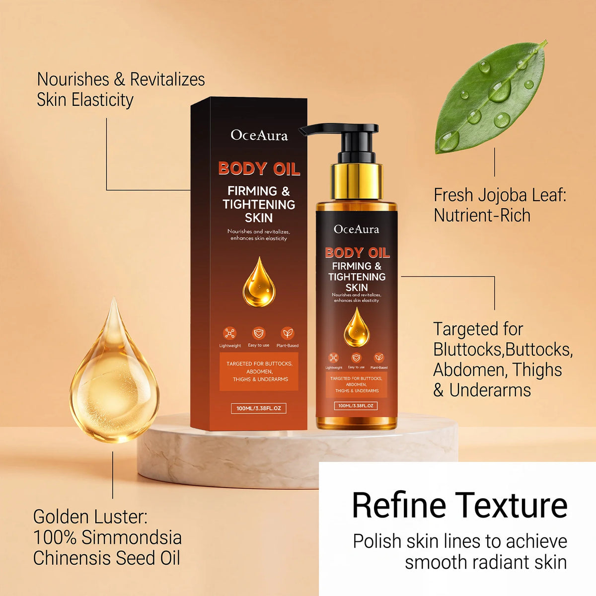 Anti-Cellulite Body Firming Oil Plant Based Nourish Smoothing For All Body Area Skin Tightening Contouring Massage Treatment Oil