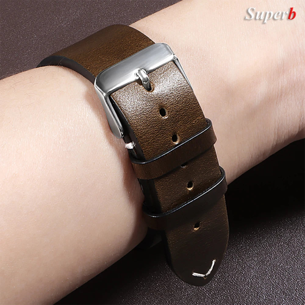 18mm 20mm 22mm Vintage Oil Wax Leather Watchband 19mm 21mm 24mm Universal Stitching Cowhide Strap for Seiko for Omega Watch Band