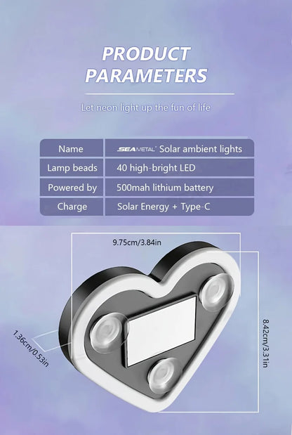 Solar LED Car Neon Lights – Heart Shape | RGB Atmosphere Light