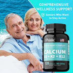 Calcium Supplement with Vitamin D3 K2 B12 - Supports Bone Health,Relieves Bloating, Immune System, Improves Absorption