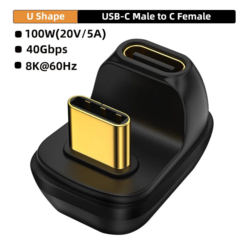 USB4.0 40Gbps OTG Type C 90 Degree Adapter 100W 5A USB C to Type C Fast Charging Converter USB C Data Adapter For Macbook 8K60HZ