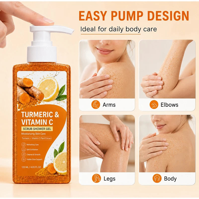 Turmeric Orange Vitamin C Body Wash Fresh Fragrance Shower Gel Moisturizing Brightening Exfoliating Deep Cleaning Smooth Skin