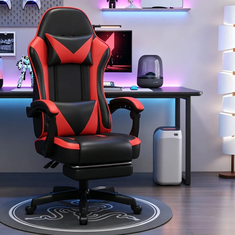 Ergonomic Racing Gaming Chair Adjustable Swivel PU Leather with Headrest and Lumbar Support for Office Computer Living Room