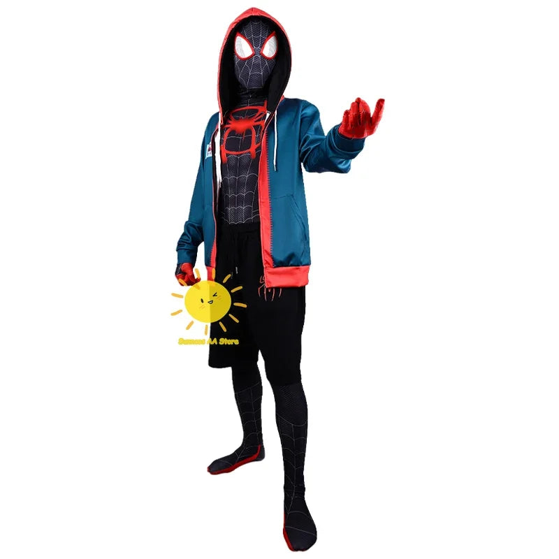 BEAST KINGDOM Spider Miles Morales Cosplay Halloween Jacket Bodysuit Mask Party Costume Suits Spider Miles Fantasy for Unisex