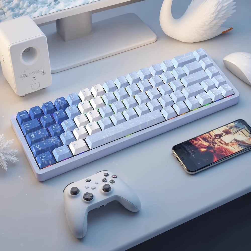 Personalized Keycap Set PBT 129 Key Side Engraved Translucent Keyboard Keychain Compatible with/64/84/98/108 Mechanical Keyboard