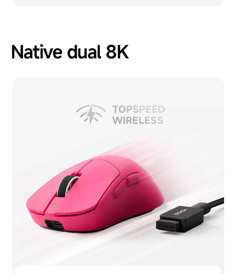 MCHOSE A7 Ultra RE Gaming Mouse 8000Hz Polling Rate Ergonomic Design 20000fps 42000DPI 750IPS Super Glide Coating 500mAh Battery
