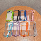 Luxury 3in1 Clear Anti-Drop Phone Case for iPhone 18 17 16 15 14 Plus 13 Pro Max Candy Colour Frame Wrist Strap Protection Cover