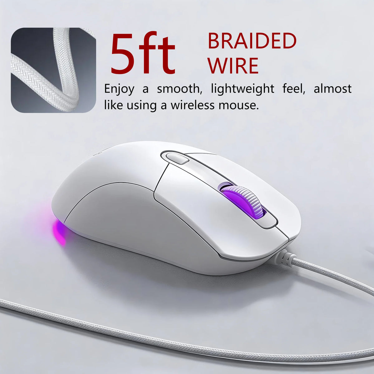 Wired Gaming Mouse RGB 6 Buttons Programmable Gaming Mouse 4 DPI Adjustable Gamer Mouse Ergonomic Computer Mouse 1.5m Braided Cable RGB Breathing Light Mouse for PC Laptop Desktop Gaming Mice Purple