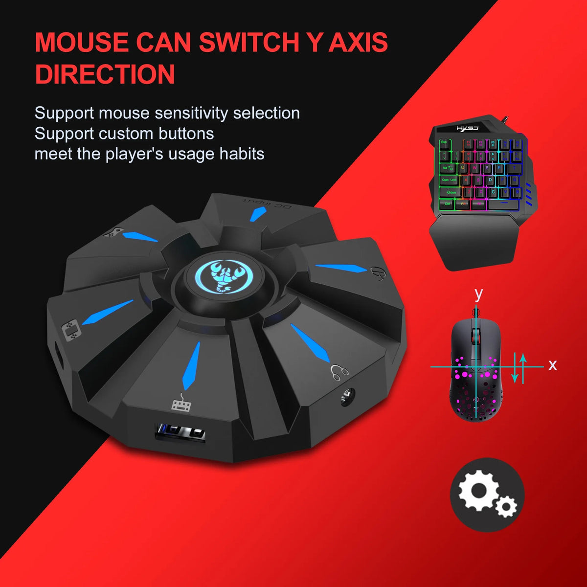 RGB Backlit Gaming Keyboard And Mouse Combo One-Handed Keypad with 3200 DPI Mouse Game Converter for PS4 Xbox Nintendo Switch