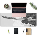 Black And White Comic Wind Sword Model Keyboard Mouse Pad Desk Mat Gaming Mouse Pad Non Slip Rubber Base Stitched Edges