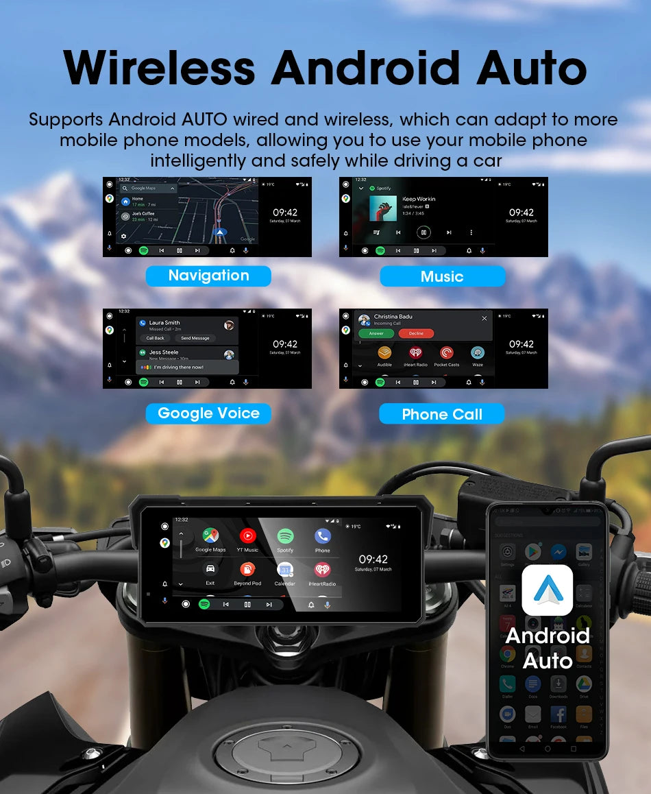 Jansite Portable 8.1 inch IP67 Waterproof Motorcycle 4K DVR GPS Navigation Wireless Carplay Android Auto Moto Recorder Monitor