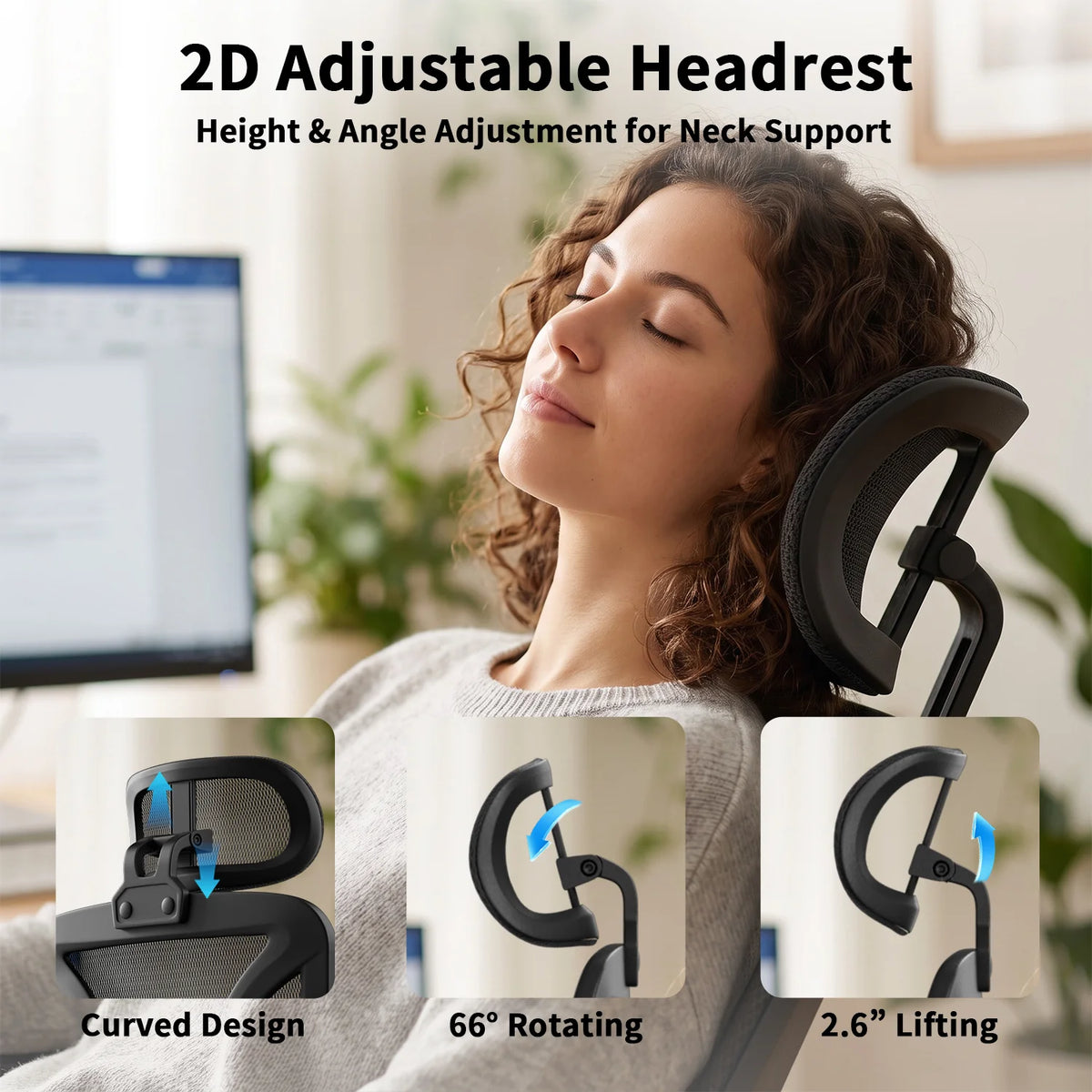 Ergonomic Office Chair High Back Mesh with 2D Adjustable Headrest Retractable Footrest 66° Rotating 2.6' Lifting Thick Sponge Seat Lumbar Support Quiet Swivel Casters for Home Office