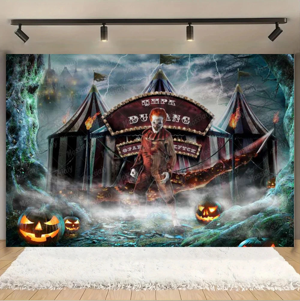 Horror Halloween Photography Background Moon Night Castle Forest Pumpkin Lantern Skeleton Family Party Photo Backdrop Decoration