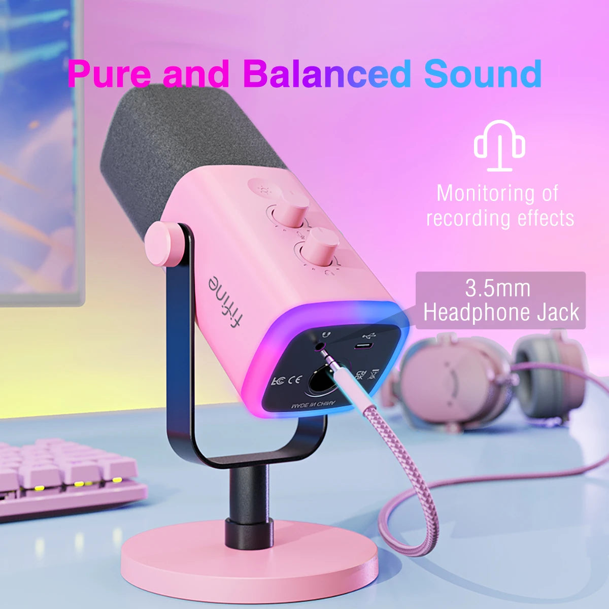 FIFINE Gaming Streaming Headset and Microphone Kit with Gain Knob/RGB/Monitor,for PC/MAC/PS4/PS5/Mixer/YouTube/Steam-AM8TP/H9P