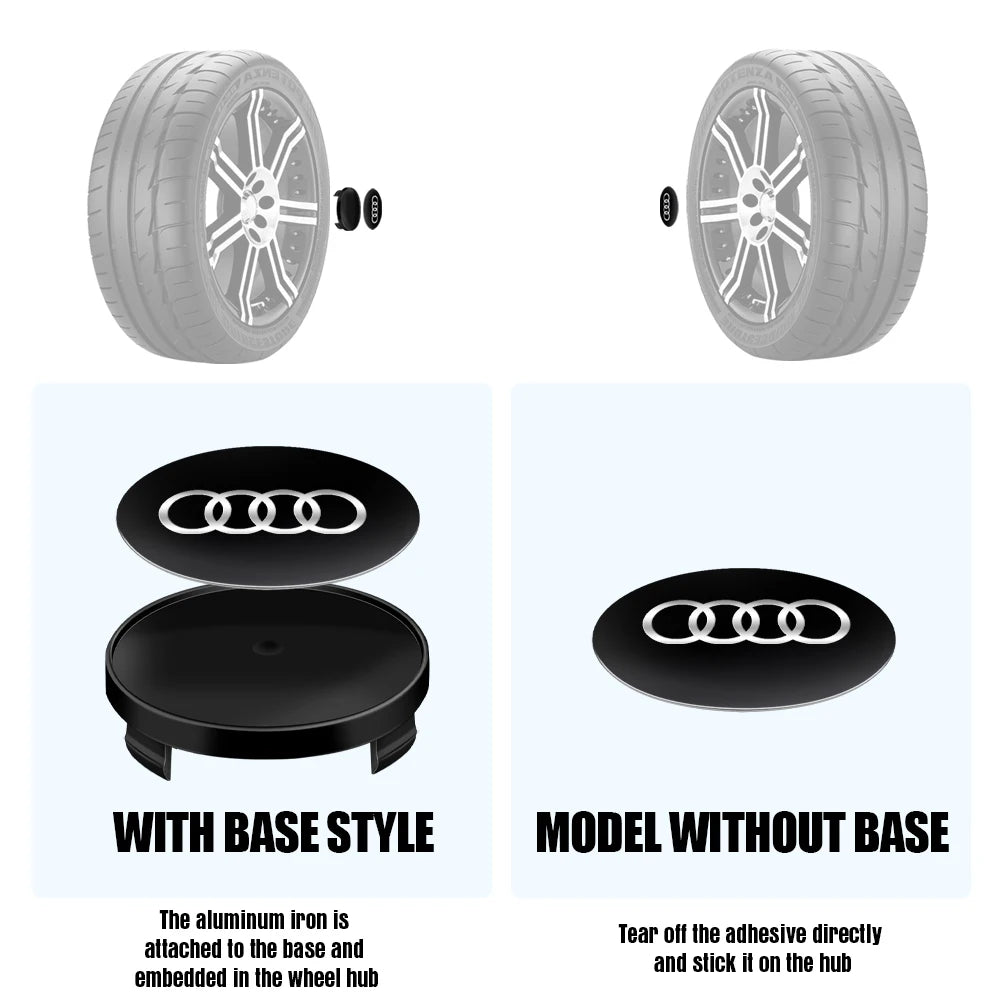 56/60/65MM Car Wheel Hub Caps Auto Emblem Tyre Center Covers Accessories For Audi A1 A2 A3 A4 A5 A6 A7 A8 Quyttro Sline RS Q2 Q3