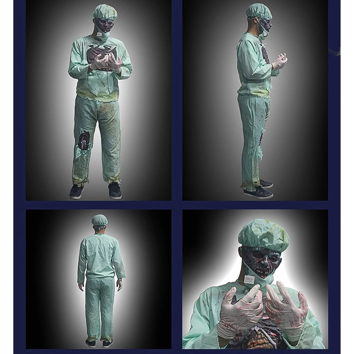 Kids & Adults Zombie Cosplay Costume, Scary Horror Bloody Skeleton  Outfit with Mask Gloves, Halloween Carnival Fancy Dress