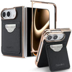 Matte PU Leather Card Phone Case For iPhone Duo 18 Fold Electroplated Frame Foldable Kickstand Drop Protection Cover