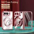 For iPhone Duo Transparent Magnetic Case For MagSafe 360° Rotating Bracket Hinge Protection Cover With Tempered Glass Film