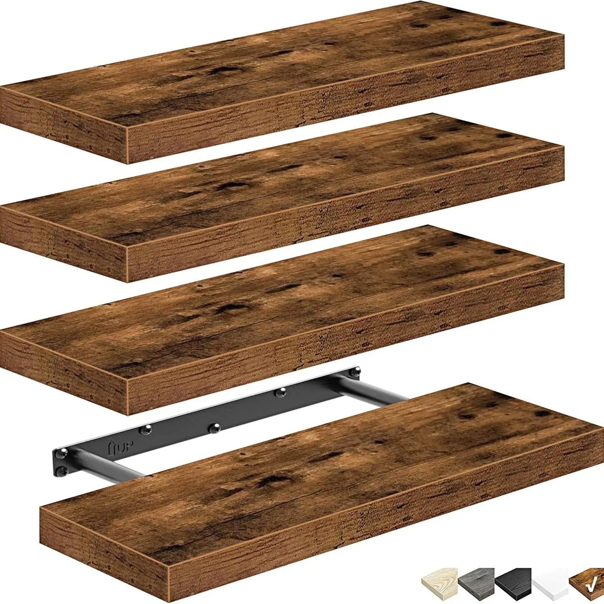 2Pcs Rustic Wooden Floating Shelves 16 Inch Wall Mounted Storage Rack Vintage Brown Wood Display Ledge Organizer Space Saving Shelf for Bathroom Bedroom Kitchen Living Room Home Decor