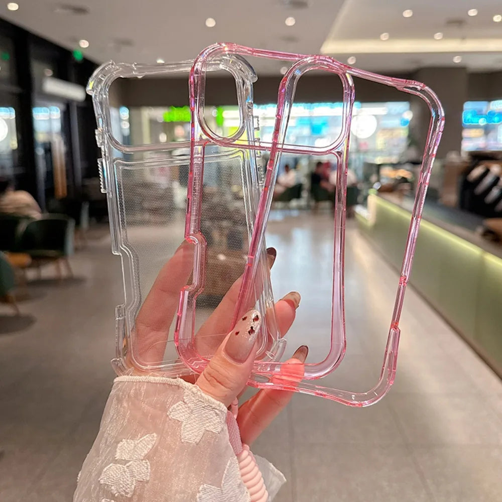 Luxury 3in1 Clear Anti-Drop Phone Case for iPhone 18 17 16 15 14 Plus 13 Pro Max Candy Colour Frame Wrist Strap Protection Cover
