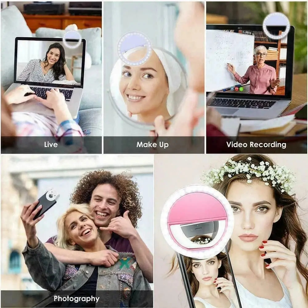 1 USB-Ladekabel LED Selfie-Ringlicht Einstellbare Helligkeit Handy-Kamera-Fülllicht für iPhone Samsung Xiaomi Huawei