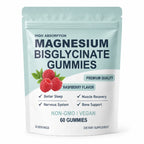 High Absorption Magnesium Bisglycinate Gummies Vegan Raspberry Flavor 60 Count Support Muscle Bone Health Non GMO Gluten Free
