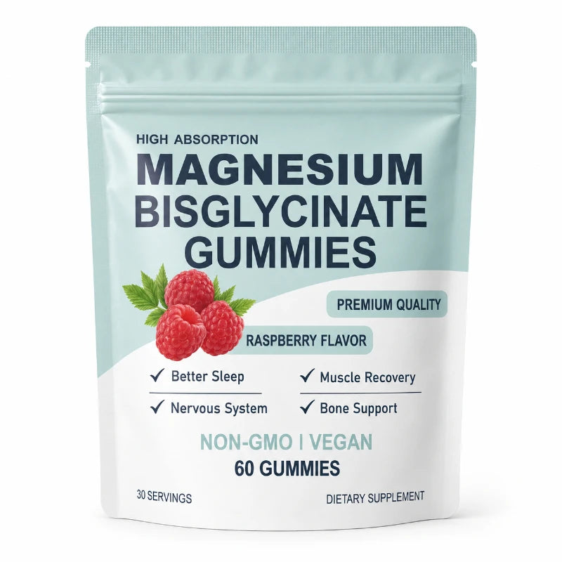 High Absorption Magnesium Bisglycinate Gummies Vegan Raspberry Flavor 60 Count Support Muscle Bone Health Non GMO Gluten Free