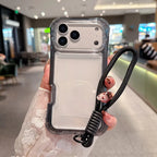 Luxury 3in1 Clear Anti-Drop Phone Case for iPhone 18 17 16 15 14 Plus 13 Pro Max Candy Colour Frame Wrist Strap Protection Cover