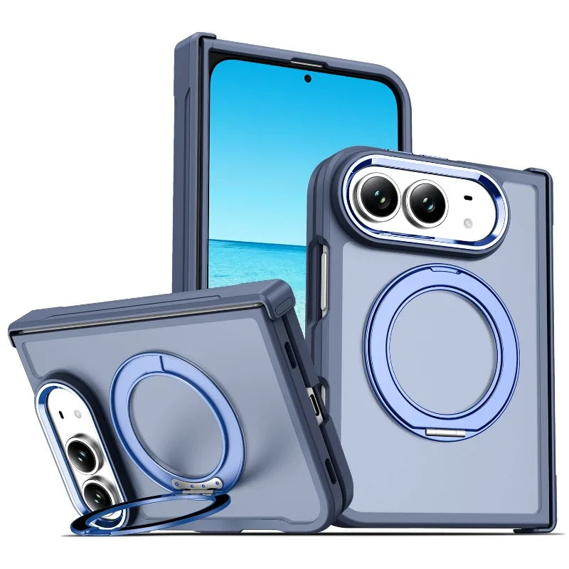 Fashion Feel 360 Degree Rotating Foldable Phone Case for IPhone Duo Fold for IPhone Ultra Metal Lens Frame Shockproof PC Cover