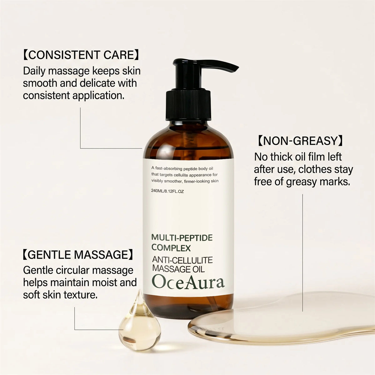 240ml Peptide Complex Anti-Cellulite Massage Oil Visibly Smoother Firmer Skin for Body Fast Absorbing Body Massage Care Oil