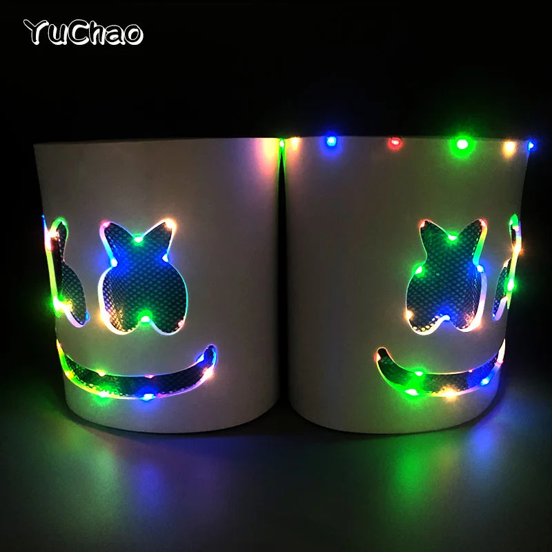 Fashion Luminous LED Mask DJ Costumes Accessories Glow Supplies Neon Light Marshmallow  Mask For Music Festival Nightclub Dance