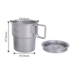 Pure Titanium Camping Cup with Lid Foldable Handle Lightweight Single Wall Mug Open Fire Coffee Tea Cup for Hiking Backpacking